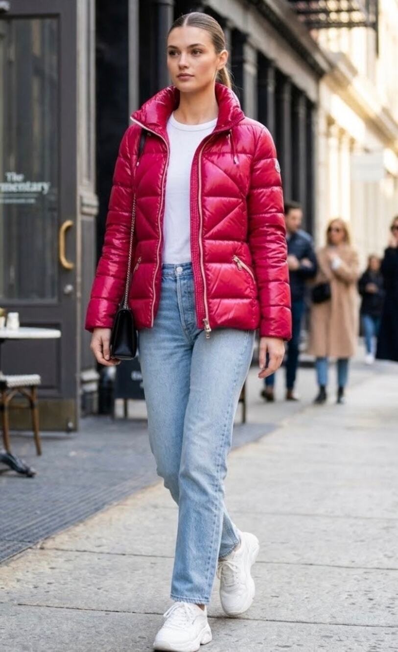 NWT Nine West Red Puffer Winter Coat Large
